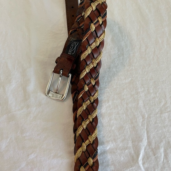 Brighton Brown Tan Woven Braid Leather Belt B3607 Sz 38 Silver Buckle Western - Picture 6 of 6